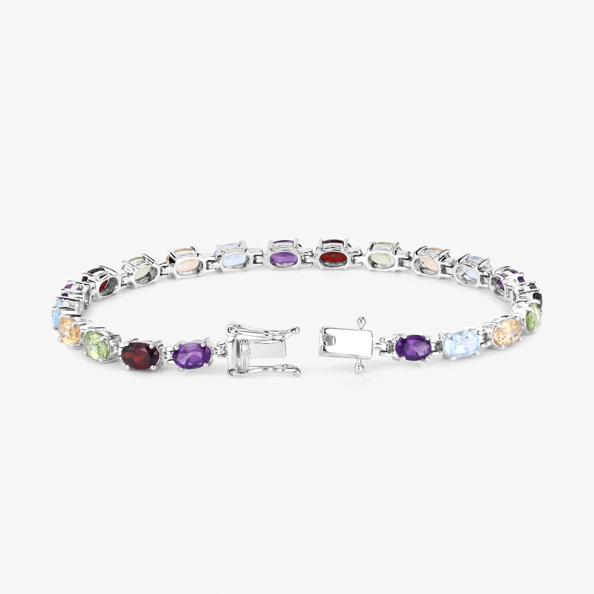 Multi Stone Bracelet Natural Multi Stone Oval Tennis Bracelet in .925 Sterling Silver Multi Color Gemstone Gifts for Her Etsy