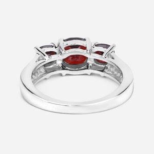 Garnet Silver Ring, Natural 3-Stone Garnet Ring in 925 Sterling Silver, Mozambique Garnet Silver Ring, January Birthstone Ring