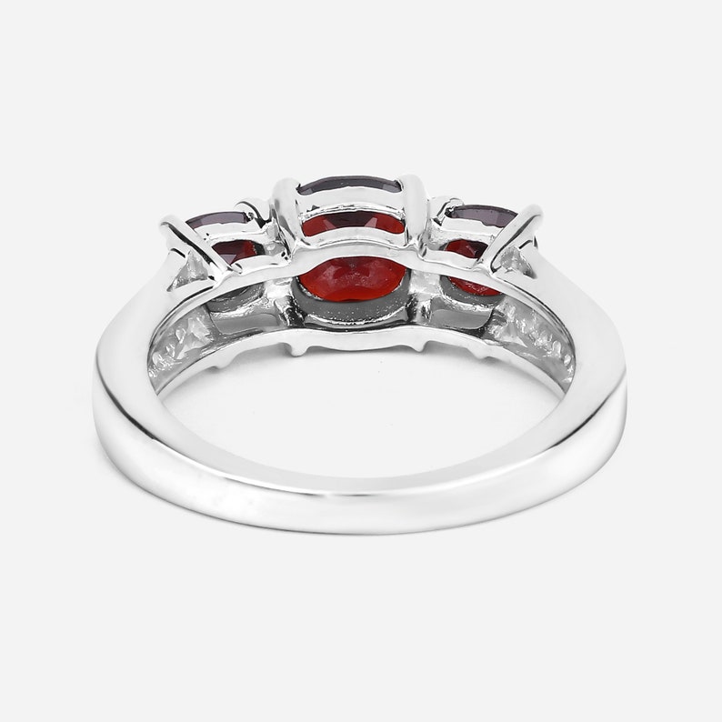 Garnet Silver Ring, Natural 3-Stone Garnet Ring in 925 Sterling Silver, Mozambique Garnet Silver Ring, January Birthstone Ring