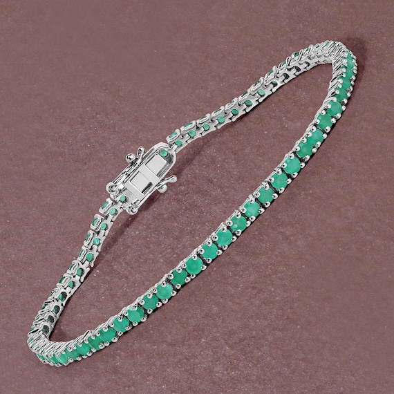 Emerald Bracelet, Natural Emerald Tennis Bracelet, Emerald Silver