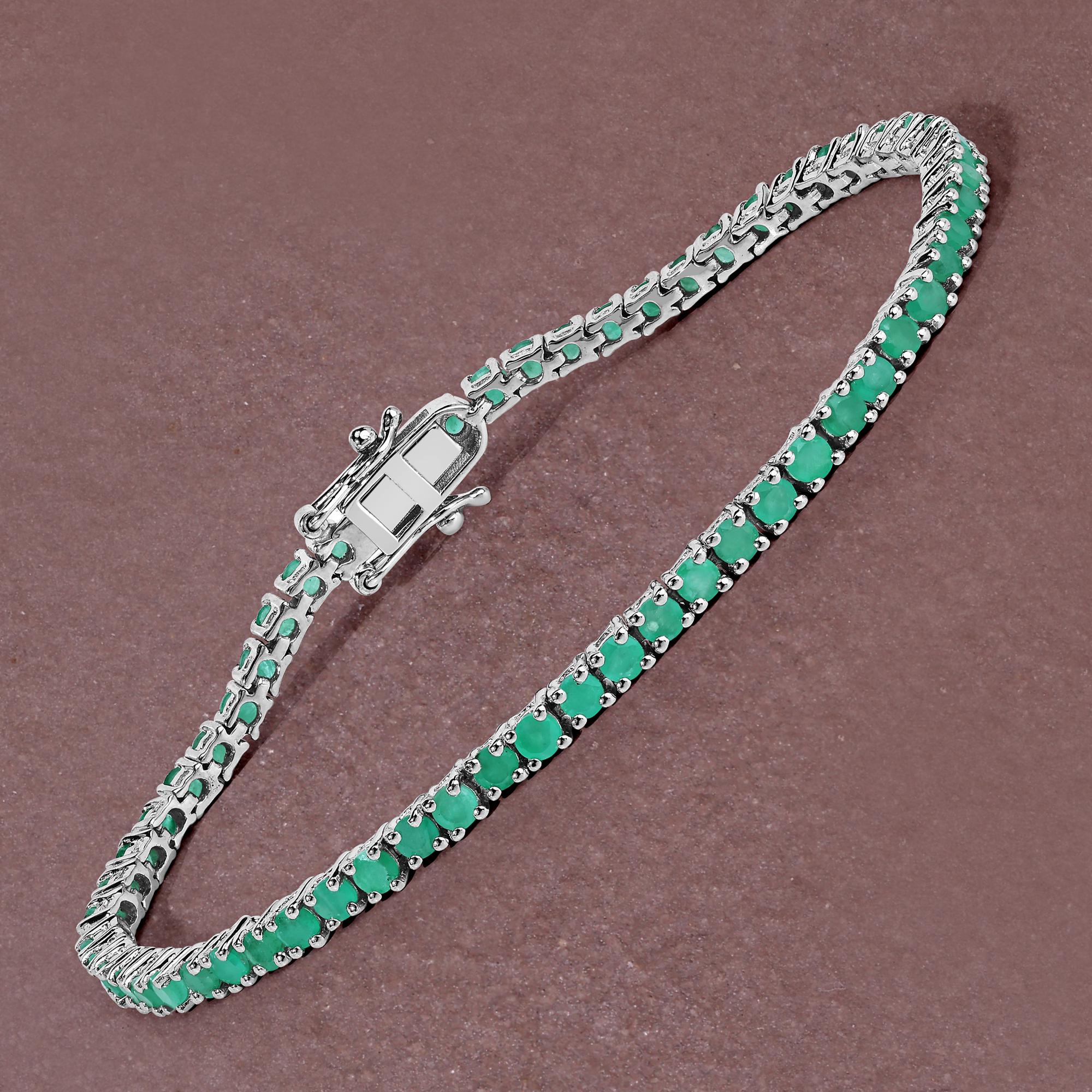 Emerald Bracelet, Natural Emerald Tennis Bracelet, Emerald Silver