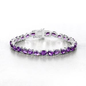 Amethyst Bracelet, Multi-Cut Natural Amethyst Gemstones Tennis Bracelet in Sterling Silver, February Birthstone, Ideal Anniversary Gift