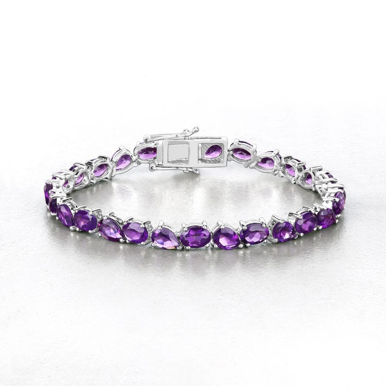 Amethyst Bracelet, Multi-Cut Natural Amethyst Gemstones Tennis Bracelet in Sterling Silver, February Birthstone, Ideal Anniversary Gift