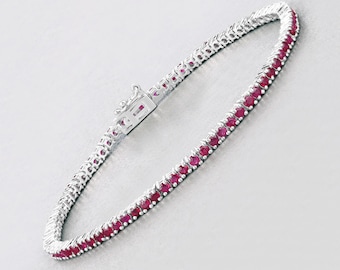 Ruby Bracelet, Ruby Round Tennis Bracelet in .925 Sterling Silver, July Birthstone, Natural Ruby Bracelet, Gift for her, Bridal Gifts