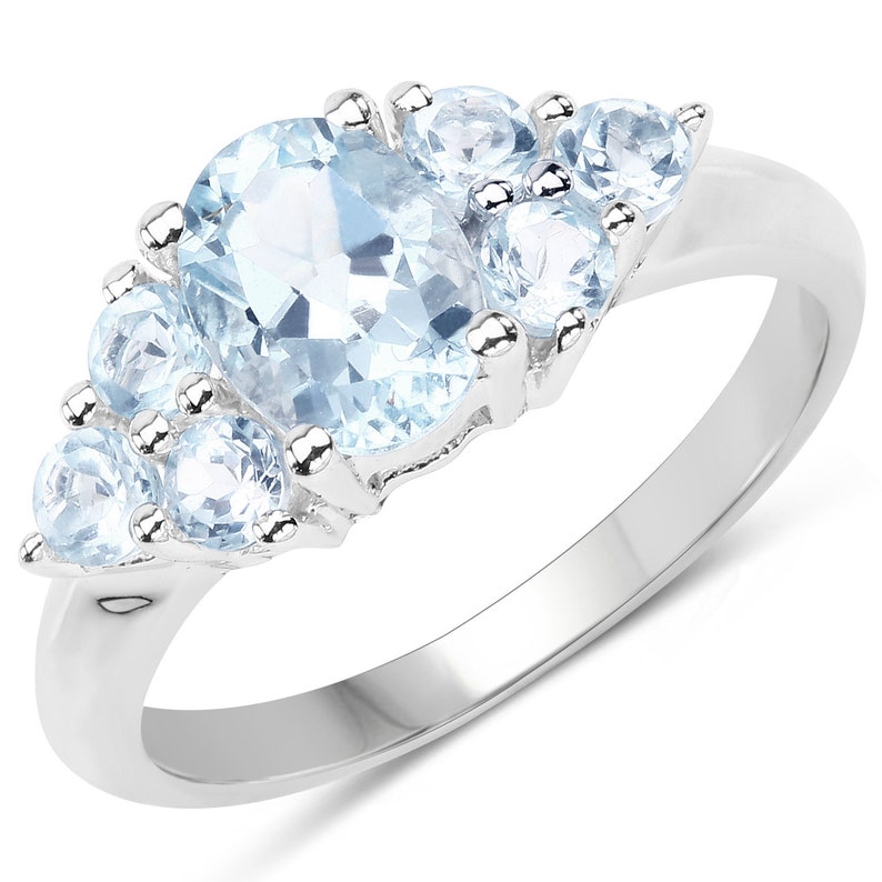 December Birthstone Ring .925 Sterling Silver Ring Natural Sky Blue Topaz Cocktail Ring Blue Topaz Ring Gift for Sister