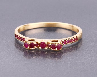 14K Gold Ruby Ring, Natural Ruby and Diamond Yellow Gold Ring, Minimalist Ring, Dainty Ruby Gold Ring, July Birthstone Ring, Promise Ring