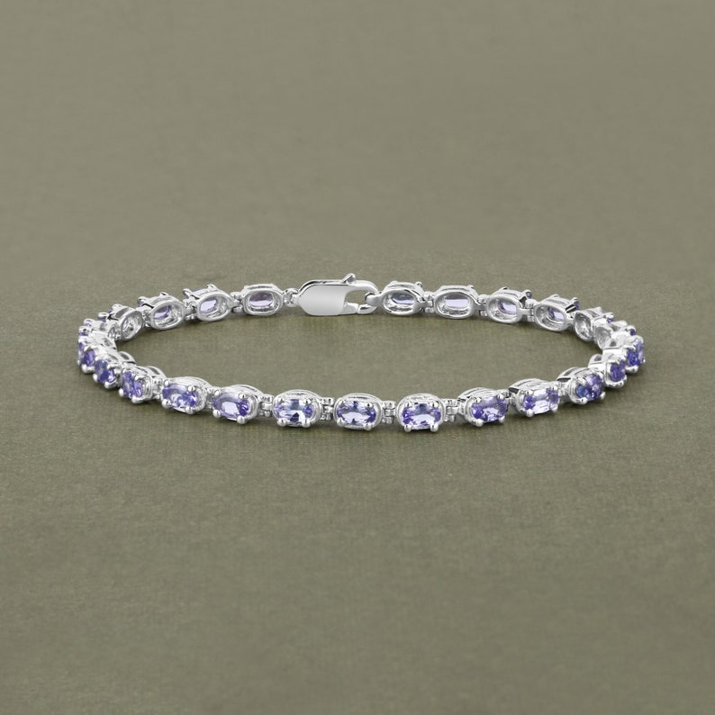 Tanzanite Bracelet, Natural Tanzanite Oval Tennis Bracelet in .925 Sterling Silver, December Birthstone Bracelet, Gifts for Her image 1