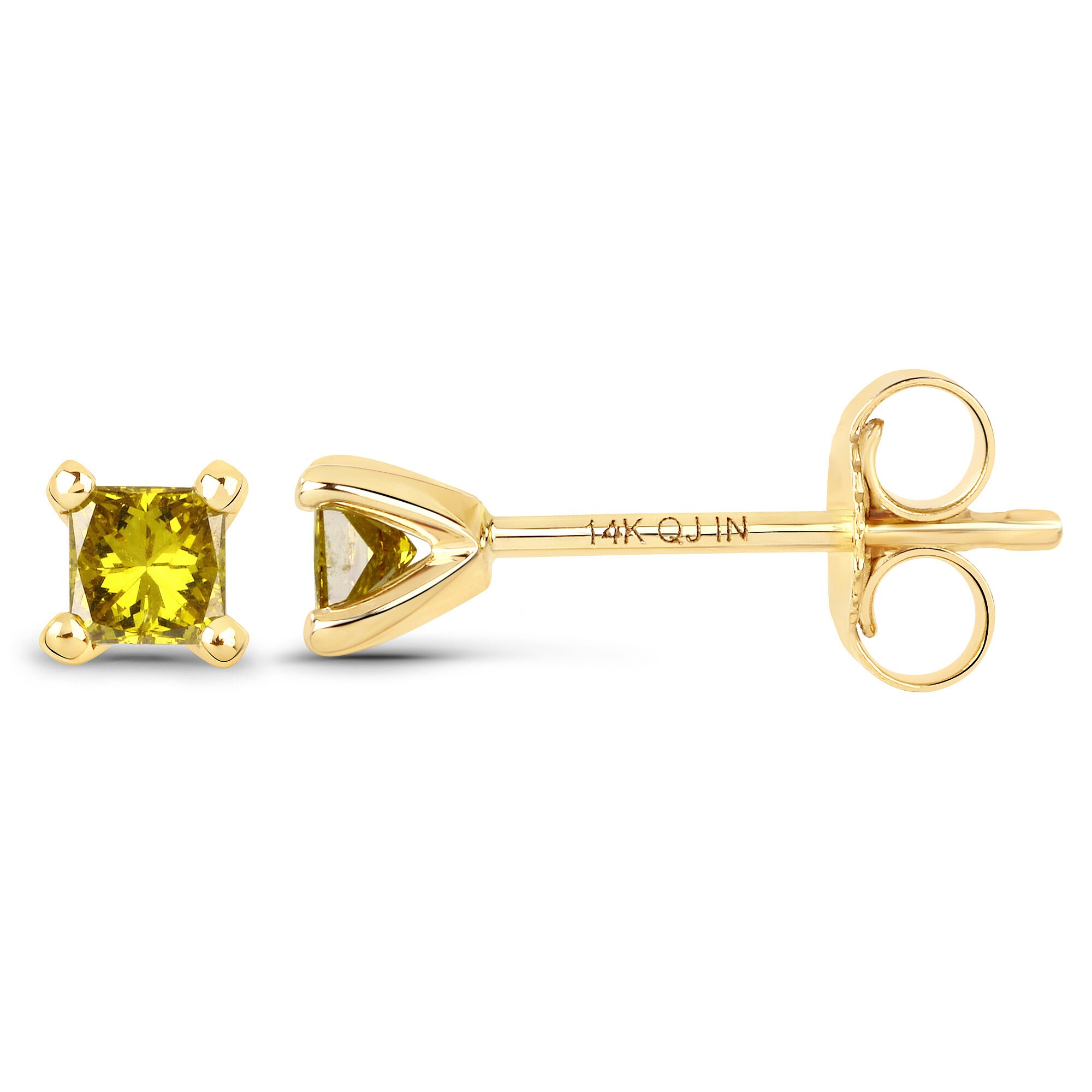 Yellow Diamond Earrings 14k Solid Yellow Gold PrincessCut Etsy
