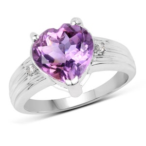 Amethyst Ring, Amethyst Heart Silver Ring, Natural Amethyst Ring for Women, February Birthstone Ring