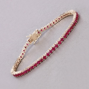 14k Gold Ruby Bracelet, Genuine Ruby Rounds White Gold Bracelet for Women, Gold Ruby Tennis Bracelet, July Birthstone, Anniversary Gift