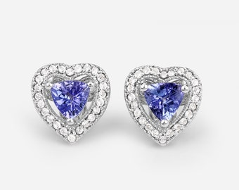 Tanzanite Earrings, Natural Tanzanite Trillion Stud Earrings in .925 Sterling Silver, Silver Tanzanite Earrings, December Birthstone