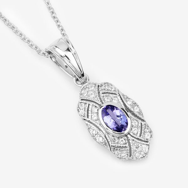 Tanzanite Pendant, Vintage Design Natural Tanzanite Silver Pendant Necklace for Women, December Birthstone Pendant Necklace, Gift for Her