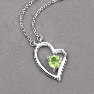 Peridot Halskette, Echte Peridot Sterling Silber Herz Form Anhänger Halskette, Valentinstag Halskette, August Geburtsstein, Geschenk für Sie