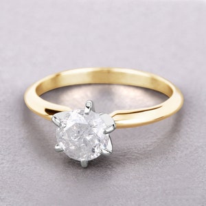 Two Tone 14K Gold Ring, White Diamond Bridal Ring, White Diamond Gold Ring, Diamond Engagement Gold Ring, Ring for Wedding, April Birthstone