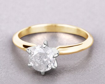 Two Tone 14K Gold Ring, White Diamond Bridal Ring, White Diamond Gold Ring, Diamond Engagement Gold Ring, Ring for Wedding, April Birthstone