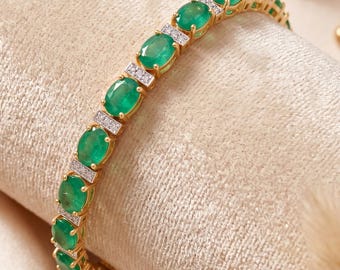 Emerald and Diamond bracelet, Natural Emerald 14k Gold Bracelet, Emerald Ovals Tennis Bracelet, May Birthstone, Bridesmaid Gift