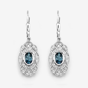 London Blue Topaz Earrings, Genuine London Blue Topaz Silver Earrings for Women, December Birthstone Earrings, Blue Gemstone Earrings