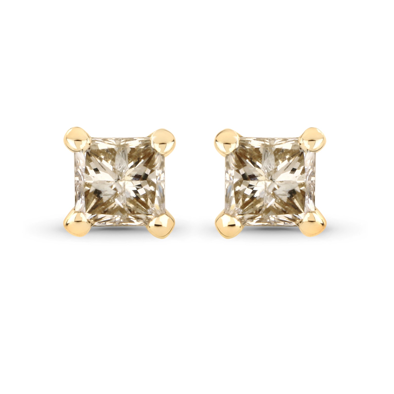 Champagne Diamond Earrings 14k Solid Yellow Gold Princesscut Etsy