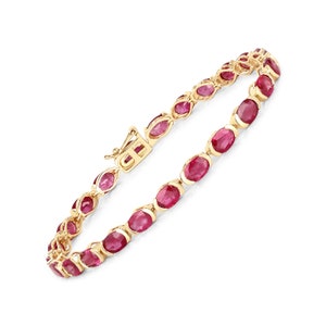 14k Gold Ruby Bracelet, Genuine Ruby Ovals Gold Bracelet for Women, 14k Solid Yellow Gold Ruby Tennis Bracelet, Anniversary Gift