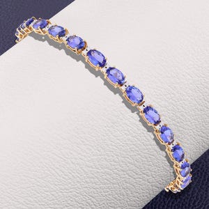 14K Gold Tanzanite & Diamond Bracelet, Tanzanite Gold Bracelet, Tanzanite Yellow Gold Tennis Bracelet, December Birthstone, Bridal Gift