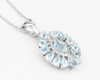 Aquamarine Pendant, Natural Aquamarine Pendant Necklace, March Birthstone Necklace, Light Blue Gemstone Pendant, Sterling Silver Bridal Gift