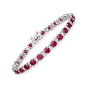 14k Gold Ruby Bracelet, Genuine Ruby Rounds and Diamond Gold Bracelet for Women, 14k Solid White Gold Ruby Tennis Bracelet, July Birthstone