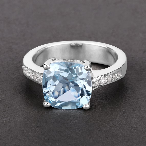 Bague topaze bleue bague de cocktail coussin topaze bleu ciel naturelle bague en argent topaze bleu ciel pierre de naissance decembre bague pierre de naissance topaze Etsy France