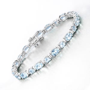 Aquamarine Bracelet, Genuine Aquamarine Tennis Bracelet in Sterling Silver, Aquamarine Multi-Cut Gemstone Jewelry, March Birthstone Bracelet