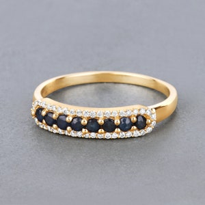 14K Yellow Gold Ring, Sapphire Eternity Ring, Genuine Sapphire, Minimalist Gold Ring, September Birthstone, Yellow Gold Ring, Christmas Gift