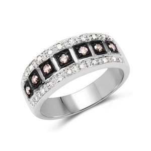Champagne & White Diamond Ring, Genuine Brown Diamond Sterling Silver Ring, Diamond Band Ring, April Birthstone Ring, Birthday Present