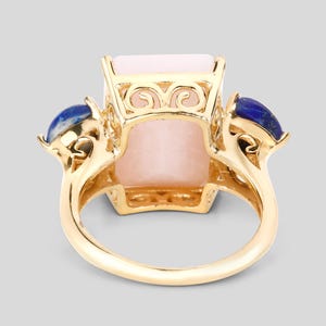 Pink Opal Ring, Natural Pink Opal & Lapis 3-Stone Cocktail Ring, .925 Sterling Silver Yellow Gold Plated, Pink Gemstone Ring, Gift for Wife bild 4