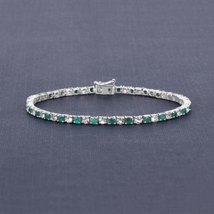 Emerald Bracelet, Genuine Emerald and White Topaz Bracelet Sterling Silver, Emerald Bracelet for Women, May Birthstone Tennis Bracelet