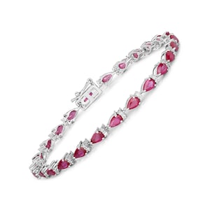 14k Gold Ruby Bracelet, Genuine Ruby and Diamond Gold Bracelet for Women, 14k Solid White Gold Ruby Tennis Bracelet, July Birthstone