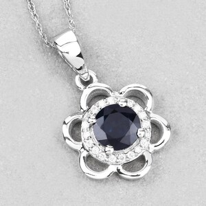 Sapphire Gold Pendant, Natural Blue Sapphire and Diamond 14K White Gold Halo Pendant, Filigree Pendant, September Birthstone, Gift For Her