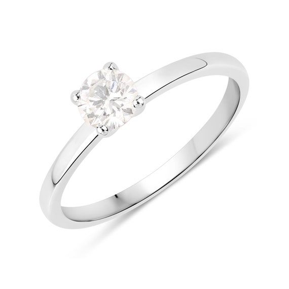 Gold Ring, 14k Gold Diamond Ring, Natural Round Cut Diamond Ring 14k White  Gold, April Birthstone Ring, Dainty Diamond Engagement Ring - Main Image