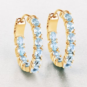 Blue Topaz Hoop Earrings: 14k Gold Plated Sterling Silver, December Birthstone
