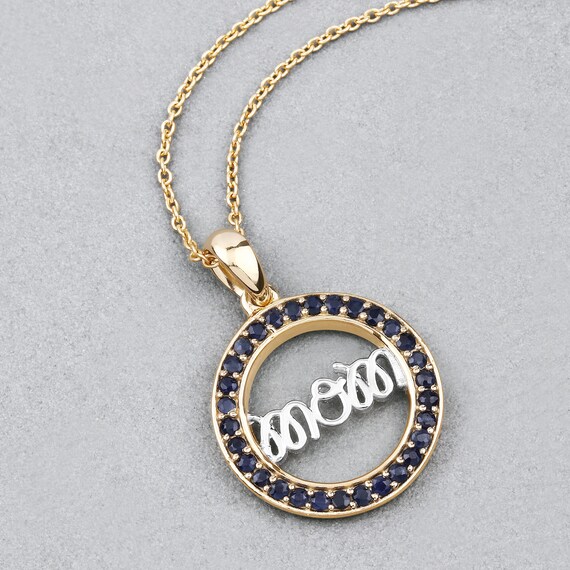 Mom Circle Pendant Genuine Blue Sapphire 14K Yellow Gold Plated Silver Mom Pendant Necklace Two tone Mom Necklace Gifts for Mom Etsy