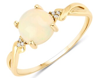 Opal Ring, 14k Gold Ethiopian Opal Ring, Diamond and Opal Ring, Yellow Gold Opal Ring, Natural Opal, Minimalist Gold Jewelry, Christmas Gift