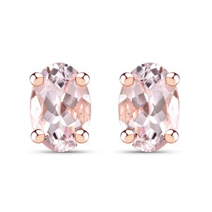 14K Rose Gold Plated 0.80 Carat Genuine Morganite .925 Sterling Silver Earrings, Natural Morganite Stud Earrings for Her