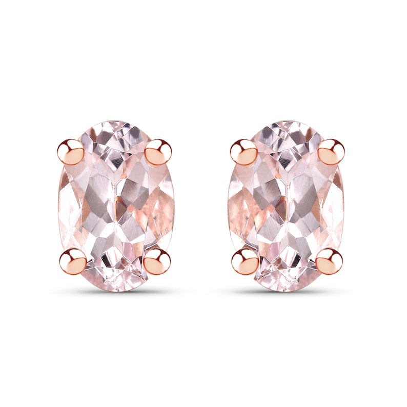 14K Rose Gold Plated 0.80 Carat Genuine Morganite .925 Sterling Silver Earrings, Natural Morganite Stud Earrings for Her