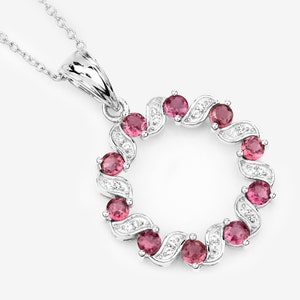 Pink Tourmaline Pendant, Wreath Design Natural Pink Tourmaline Silver Pendant Necklace for Women, Natural Pink Gemstone Pendant Necklace