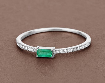 14Kt Gold, Emerald Ring, Emerald Bridge Ring, Emerald Gold Ring, Diamond Ring, Genuine Emerald, Minimalist Gold Ring, Gold Ring For Women,