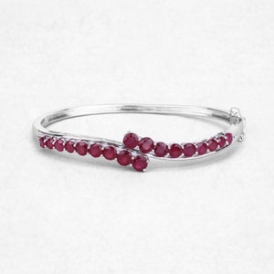Ruby Bangle, Natural Graduated Glass-Filled Ruby Rounds Cuff Bangle Bracelet for Women, Red Gemstone Bangle, July Birthstone Bangle for Her