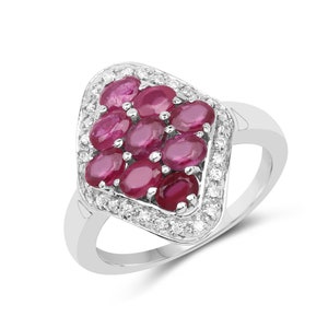 Ruby Ring, Natural Ruby Sterling Silver Ring, Ruby Cluster Ring, July Birthstone Ring, Silver Ruby Ring, Bridesmaid Gift