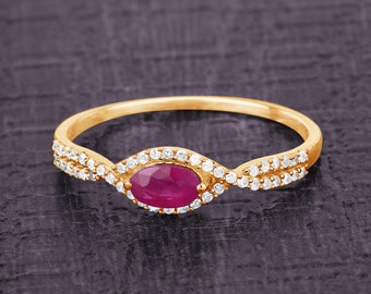 Ruby Gold Ring, 14kt Gold Ruby Ring, Ruby Crossover Ring, Yellow Gold Ruby Ring, Minimalist Gold Ring, Gifts For Her, Gold Ring For Women