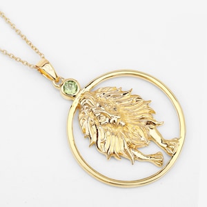 Leo Lion Pendant, 14k Sterling Silver Yellow Gold Genuine Peridot Leo Lion Zodiac Pendant Necklace, Astrology Zodiac Sign Jewelry Gifts
