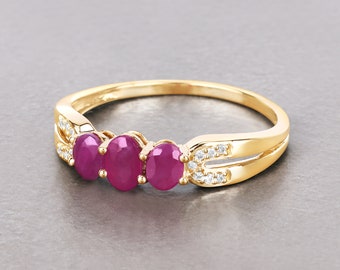 14K Gold, Ruby Gold Ring, Ruby Yellow Gold Ring, 14K Gold Rings, July Birthstone Ring, Minimalist Ring, Genuine Ruby, Christmas Gift