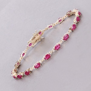 14k Gold Ruby Tennis Bracelet, Ruby Tennis Bracelet, July Birthstone Bracelet, Genuine Ruby and Diamond White Gold Bracelet for Women