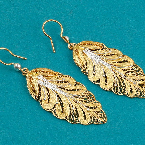 Woven Earrings, Handmade Wire Wrapped Two-Tone Sterling Silver Woven Leaf Earrings, Woven Sterling Silver Earrings, Comfortable Earrings