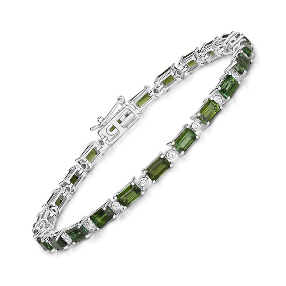 14K White Gold Green Tourmaline Bracelet Genuine Green Tourmaline and Diamond Solid Gold Tennis Bracelet October Birthstone Wedding Gift Etsy